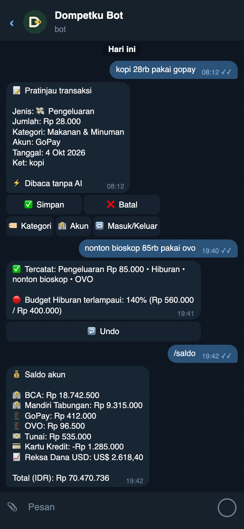 Percakapan dengan bot Telegram